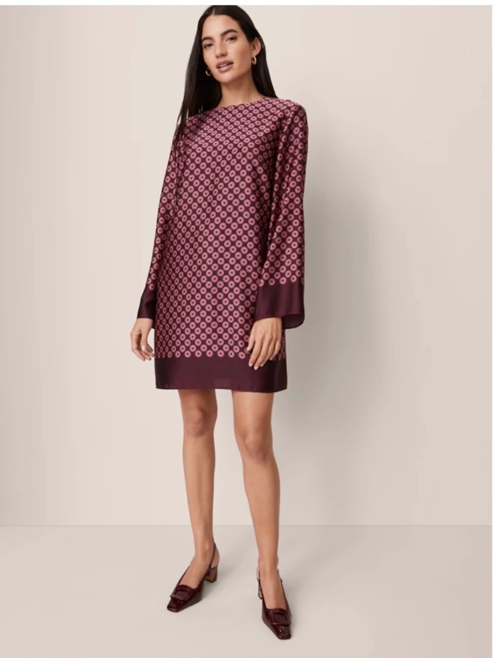 Ann Taylor Geo Satin Shift Dress (NWT) - Size L Petite